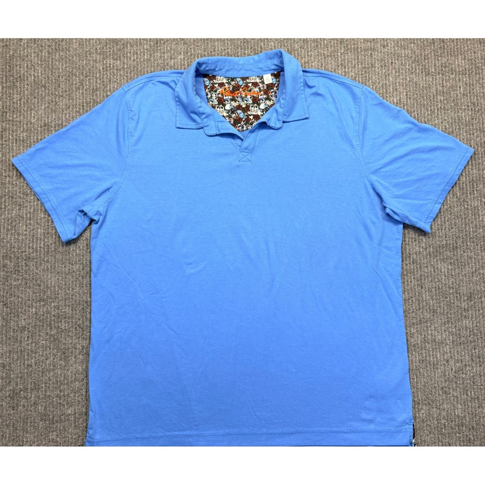 Robert Graham Mens 2XL Blue Skull Rose Floral Trim Short Sleeve Polo Shirt - Picture 2 of 8